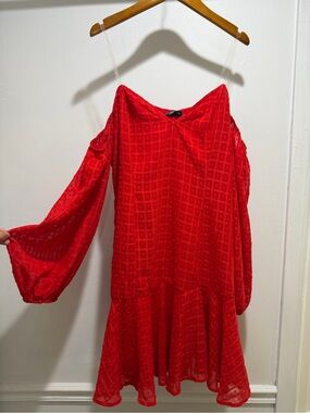 SHEIN Red Off-Shoulder Long Sleeve Mini Dress
